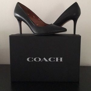 Coach Black Leather 3 1/4” Heels, Size 9